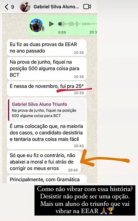 Depoimento de aluno
